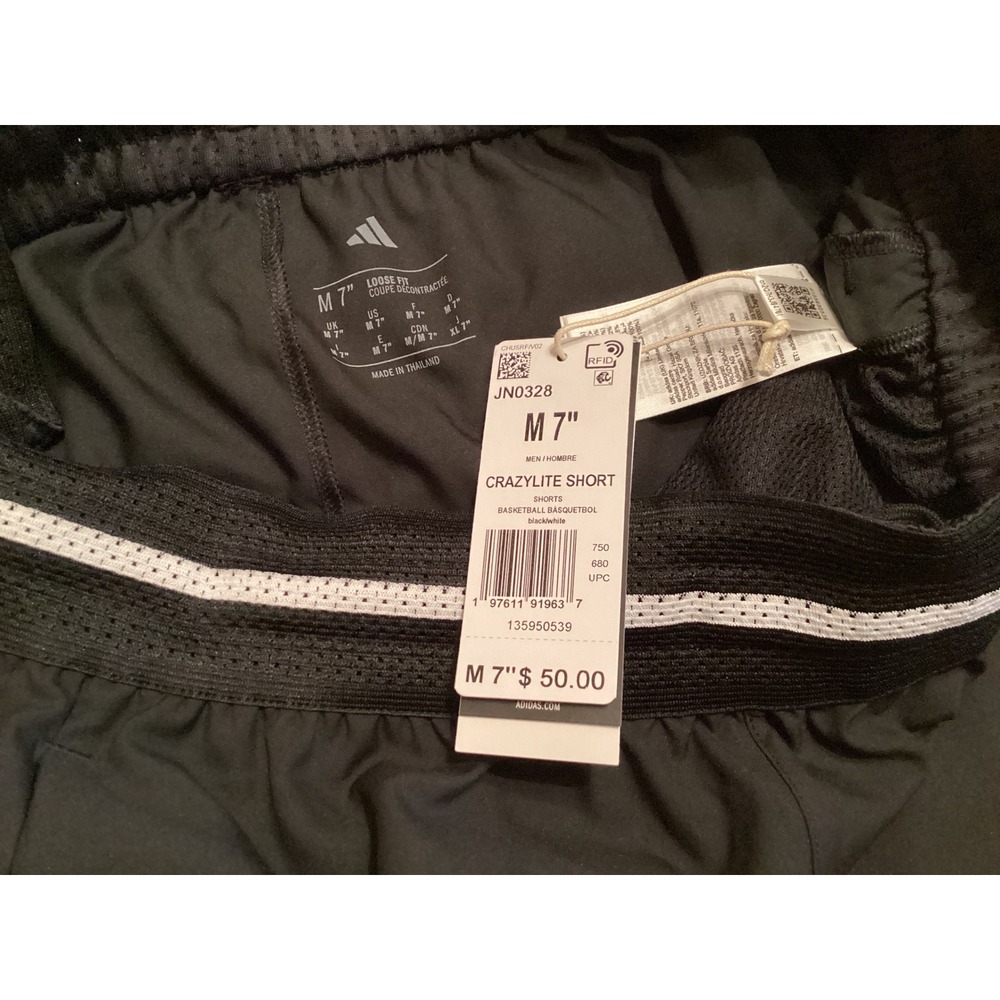 Adidas Mens Crazylite Basketball Shorts Black White 7 Inch Inseam JN0328 Size M - Picture 7 of 7